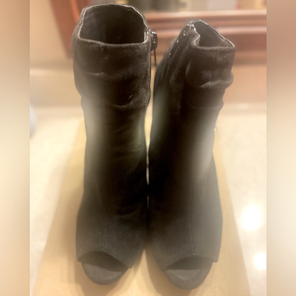 Charlotte Russe - Black Suede Ankle Length/Platform/Peep Toe Heel